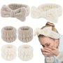 3pc Soft Plush Headband And Waistband Set For Yoga Sports And Makeup - Solid Color Cute And Comfortable