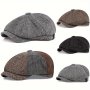 Men's Retro Octagonal Herringbone Hat Casual Striped Beret Gatsby Flat Hat