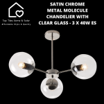 Satin Chrome Metal Molecule Chandelier With Clear Glass - 3 X 40W Es
