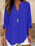 Plus Size Solid Color Notched Neck Blouse Elegant Long Sleeve Blouse For Spring & Fall Women's Plus Size Clothing