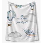 Air Balloon Personalised Fleece Blanket Airplane And Air Balloon Flying