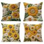 Vintage Sunflower Embroidery Throw Pillow Covers 4 Pack Spring Summer Deco