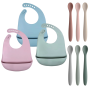Silicone Baby Feeding Set 3 Bibs & 6 Self-feeding Training Spoons -9 Piece