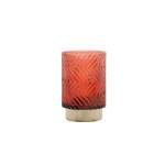 Tealight Holder Glass Mauve With Zig-zag Grooves 8.5X13CM