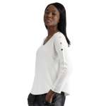 Disc Button Detail Knit Top - White Free