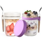 2PCS Overnight Oats Containers With Lids And Spoons 16OZ Glass Overnight Oats Jars Overnight Oatmeal Jars Food Storage Mason Jar