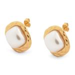 Goldair Gold Pearl Flower Frame Earrings