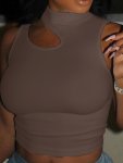 Cut Out Mock Neck Tank Top Y2K Sexy Sleeveless Tank Top For Summer Women's Clothing