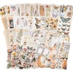 200-PIECE Vintage Scrapbook Sticker Pack Botanical Plant Theme Glass Surface Recommended Assorted Irregular Shapes Single-use Fl