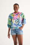 Nita Tropical Pintuck Trim Detail Top - XXL
