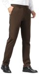 Plaid&plain Men's Dress Pants Slim Fit Stretch Khaki Pants Wrinkle Free 8802 Brown 31X32