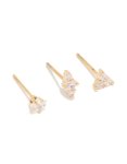 Goldair Gold Plated Surgical Steel Cubic Zirconia Teardrop & Triangle Stud Earrings Stack 3-PACK