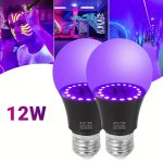 1PC 2PCS LED Black Light Bulbs 12W Uv Black Light Blub Ac 85-265V Uva Level 385-400NM Glow In The Dark For Halloween Xmas Birthd