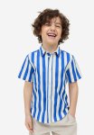 Short-sleeved Cotton Shirt - Bright Blue Striped