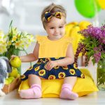 Navy Blue Sunflower Romper Dress With Matching Headband