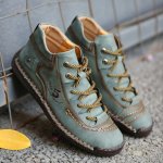 Men's Microfiber Leather Boots Handmade Stitching Outdoor Casual Shoes