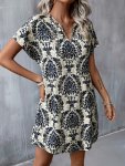 Allover Print Batwing Sleeve Dress Casual Loose Dress For Summer & Spring Women's Clothing