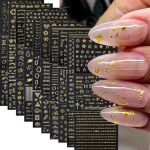 Gold Star Nail Decals - 30 Self-adhesive 3D Designs For Acrylic Nails - Gold Line Nail Art Supplies