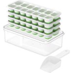 4-PACK Pop-out Silicone Ice Cube Trays With Lids & Stackable - Green