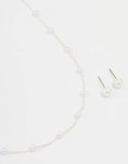 Lovisa Silver Vine Diamante Pearl Necklace & Earrings Set
