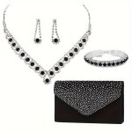 Fashion Ladies Evening Set Includes A Handbag Two Rhinestone Earrings A Necklace Elegant And Luxurious Evening Clutch Bag With R