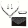 Fashion Ladies Evening Set Includes A Handbag Two Rhinestone Earrings A Necklace Elegant And Luxurious Evening Clutch Bag With Rhinestones Suitable For Party.