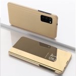 For Samsung Galaxy A12 Plated Mirror Horizontal Flip Leather Case With Holder Gold