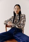 Patterned Blouse - Powder Pink Black Patterned