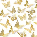 12PCS Golden Hollow Butterfly Cake Toppers - 3 Different Sizes For Birthday Wedding And Theme Parties - Easy To Use And Eye-catc