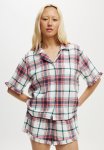 Cotton On Flannel Short Sleeve Shirt And Short Sleep Set-remmi Check cherry Pop
