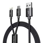 Romoss USB A To Lightning And Micro 1.5M Cable Space Grey Nylon Braided Cable