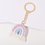 1PC Handwoven Tassel Rainbow Keychain Candy Color Alloy Car Keyring Bag Backpack Hanging Pendant Gift Accessories For Women Dail