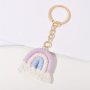 1PC Handwoven Tassel Rainbow Keychain Candy Color Alloy Car Keyring Bag Backpack Hanging Pendant Gift Accessories For Women Daily Use