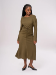 Long Sleeve Ruched Midi Dress - XXL Olive