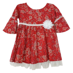 Baby Girl Red And Cream Floral Viscose Dress