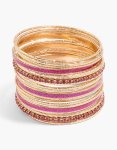 Goldair Gold Pink Glitter Cupchain Bangles 21-PACK