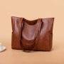 1pc Solid Color Durable Shoulder Bag Large Capacity Trendy Handbag Zipper Portable Double Handle Tote Bag Commute Bag Library Bag