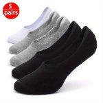 5 Pairs Of Men's Solid No-show Socks Anti Odor & Sweat Absorption Breathable Cotton Blend Socks For Spring And Summer