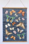 Butterflies On Black Fabric Wall Hanging – 130X90CM