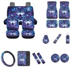Widea Cool Galaxy Wolf Car Seat Covers Full Set 17 Pack Set Auto Floor Mat Protection +seatbelt Pad+armrest+elastic Steering Whe