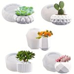 5PCS SET Succulent Potted Flower Pot Silicone Molds Diy Crystal Resin Dot Storage Box Molds Cement Vases Plaster Jewelry Pen Hol