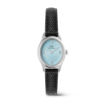 Ophelia MINI Black Lizard Ice Blue Guilloch Silver Watch