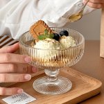 1PC Elegant Vertical Stripe Glass Dessert Cup - Reusable Insulated Ice Cream & Yogurt Bowl For Cold Drinks And Juices - Perfect