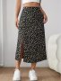 Floral Print High Waist Skirt Casual Split Hem Midi Skirt For Spring & Summer Women's Clothing