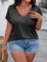 Plus Size Cut Out Sleeve V Neck T-Shirt Casual Short Sleeve T-Shirt For Spring & Summer Women's Plus Size Clothing