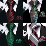Men Classic Fashion Striped Necktie + Handkerchief + Cufflink For Business Party Ideal Choice For Gifts