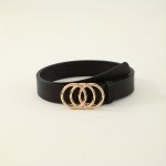 Triple Ring Buckle Pu Leather Belt For Women Classic Solid Color Waistband Trendy Jeans Pants Belts