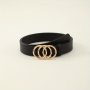 Triple Ring Buckle PU Leather Belt For Women Classic Solid Color Waistband Trendy Jeans Pants Belts