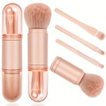 4 Pcs Travel Makeup Brushes Set: 4 In 1 MINI Cute Makeup Brush Retractable Professional Foundation Blending Powder Eye Shadow Br