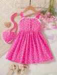Polka Dot Sundress + Bag For Girls Elegant A-line Casual Sleeveless Dresses For Holiday Summer Party